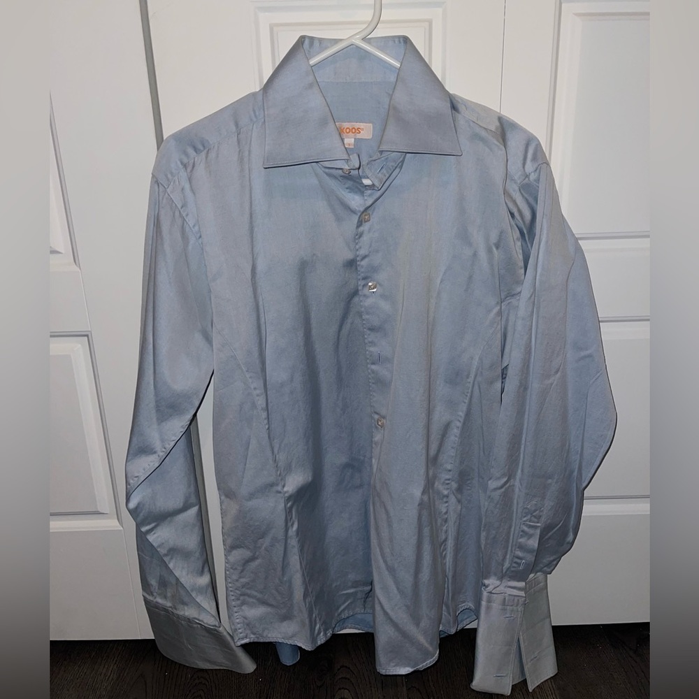 ASOS DESIGN Premium easy iron slim fit twill shirt with cutaway collar in blue